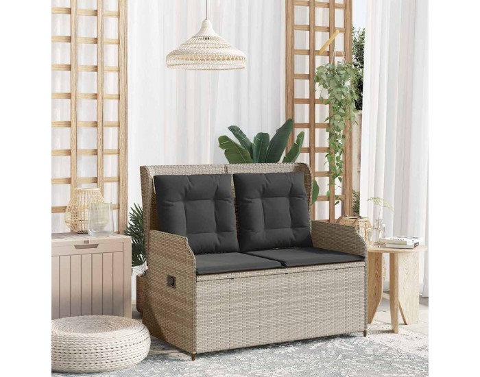Sonata H Накланяща се градинска пейка с възглавници светлосив полиратан