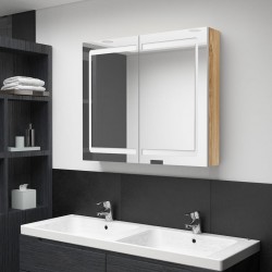 Sonata H LED шкаф с огледало за баня, бяло и дъб, 80x12x68 см - Baie