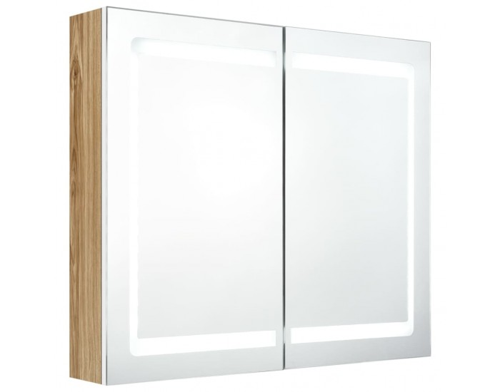 Sonata H LED шкаф с огледало за баня, бяло и дъб, 80x12x68 см