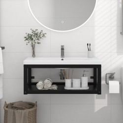 Sonata H Рамка за мивка за баня стенен монтаж черна 79x38x31 см желязо - Dulapuri de baie