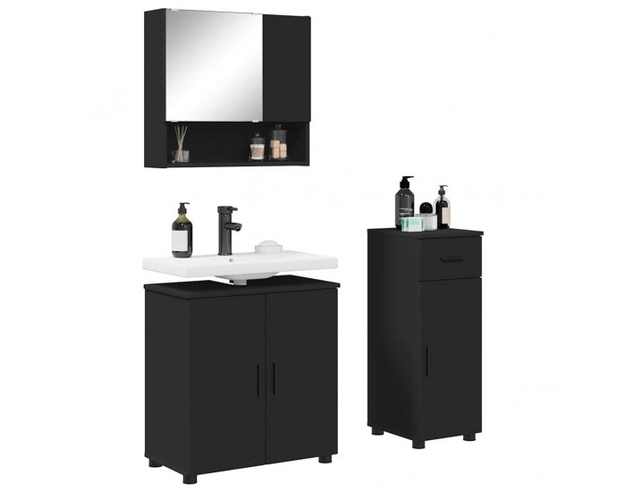 Sonata H Комплект мебели за баня с чекмедже 3 pcs Черно 61 x 35 x 64 см