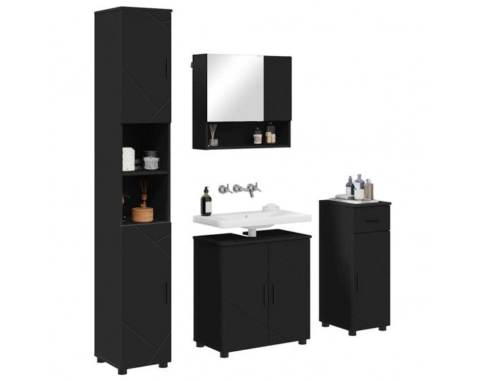 Sonata H Комплект мебели за баня с чекмедже 4 pcs Черно 61 x 35 x 64 см