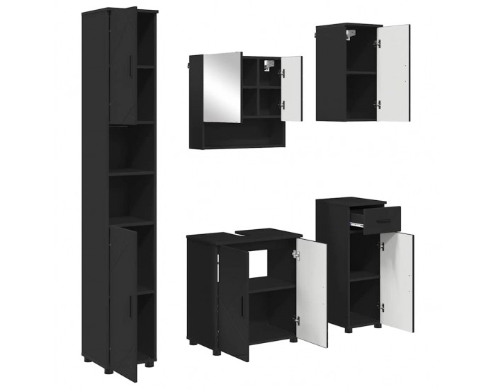 Sonata H Комплект мебели за баня с чекмедже 5 pcs Черно 61 x 35 x 64 см