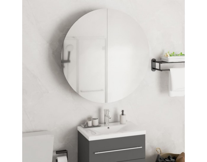 Sonata H Шкаф за баня с кръгло огледало и LED, дъб, 54x54x17,5 см