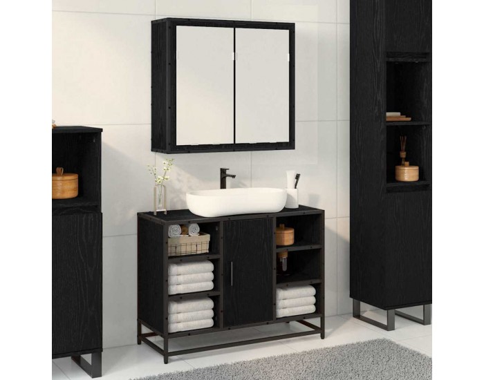 Sonata H Шкаф с огледало за баня с рафт Черен дъб 65 x 20 x 60 см