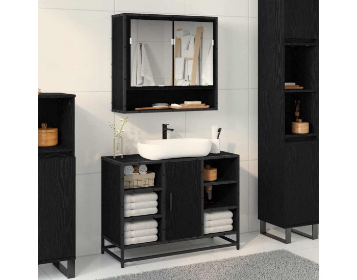Sonata H Шкаф с огледало за баня с рафт Черен дъб 65 x 20 x 60 см