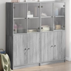 Sonata H Библиотека с врати сив сонома 136x37x142 см инженерно дърво - Living