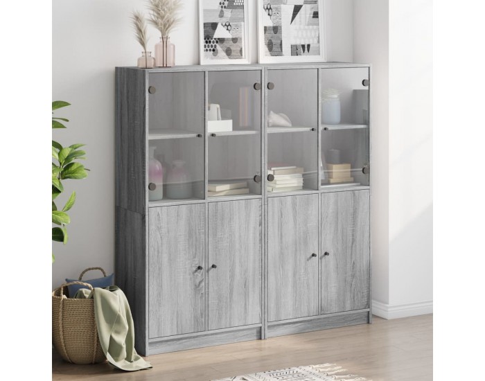 Sonata H Библиотека с врати сив сонома 136x37x142 см инженерно дърво