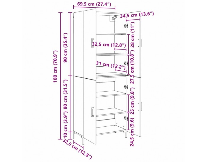 Sonata H Висок шкаф 2 pcs Черен дъб 69.5 x 34 x 180 см Инженерно дърво