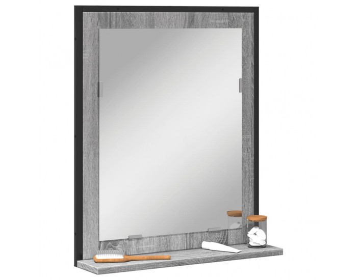 Sonata H Огледало за баня с рафт сив сонома 50x12x60 см инженерно дърво