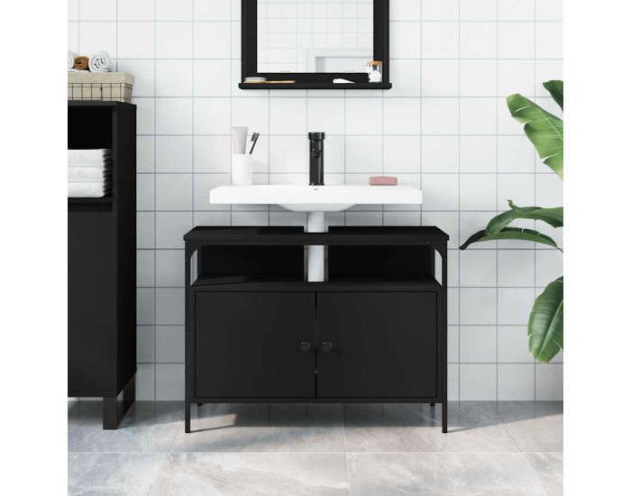 Sonata Dulap pentru chiuvetă baie, negru, 80x30x60 cm, lemn prelucrat