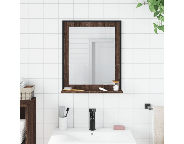Sonata H Огледало за баня с рафт кафяв дъб 50x12x60 см инженерно дърво
