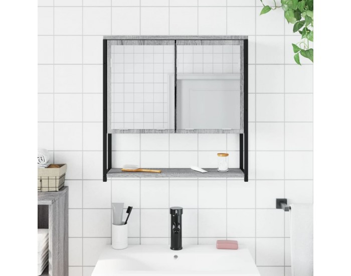 Sonata H Огледален шкаф за баня сив сонома 60x16x60 см инженерно дърво