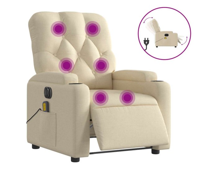 Sonata Fotoliu electric de masaj rabatabil, crem, textil