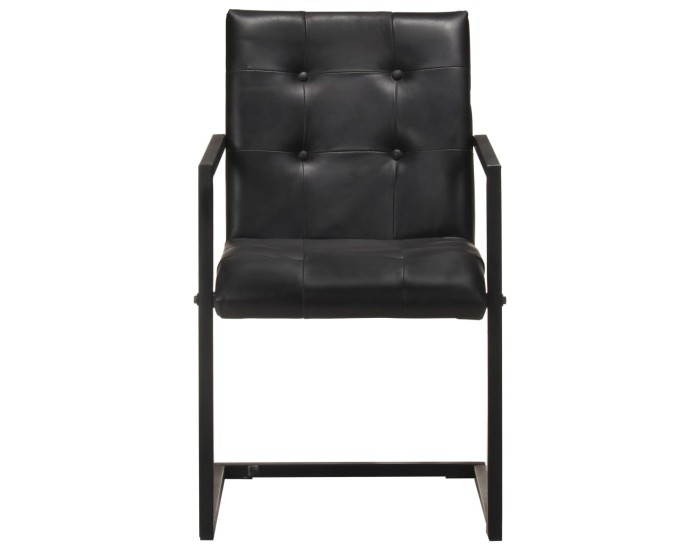 Sonata Scaune de bucătărie cantilever, 2 buc., negru, piele naturală
