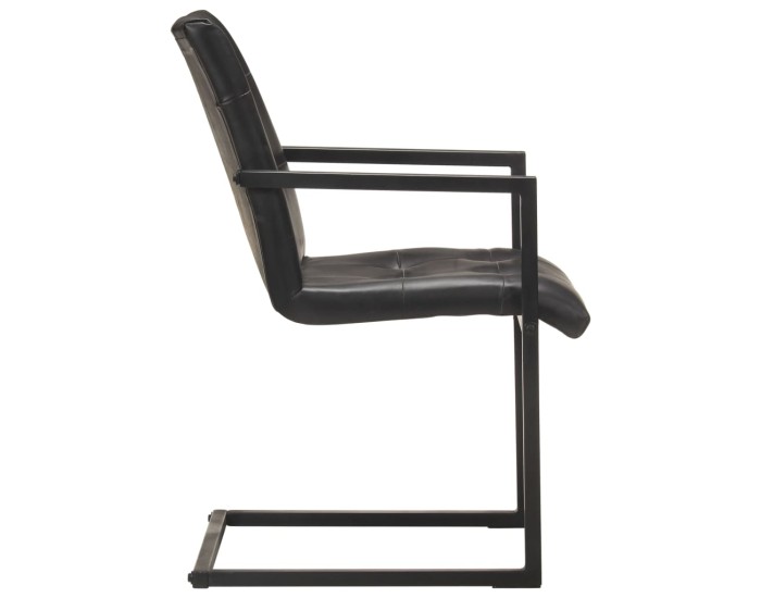 Sonata Scaune de bucătărie cantilever, 2 buc., negru, piele naturală