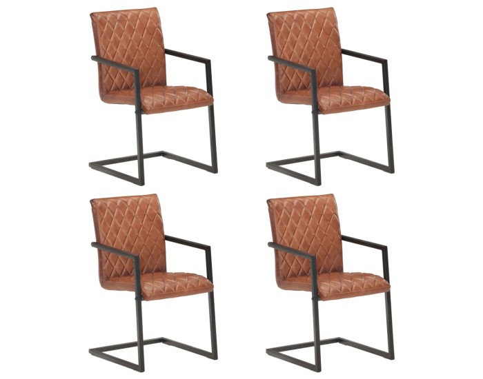 Sonata Scaune de bucătărie cantilever, 4 buc., maro, piele naturală