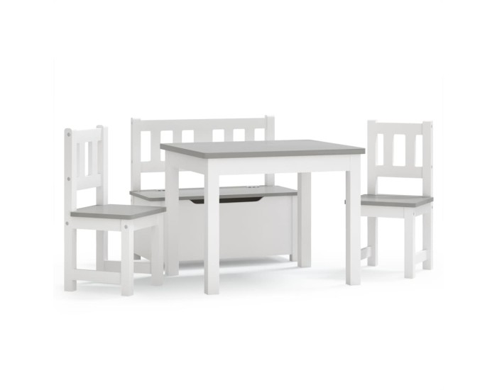 Sonata Set masă&scaune pentru copii, 4 piese, alb și gri, MDF