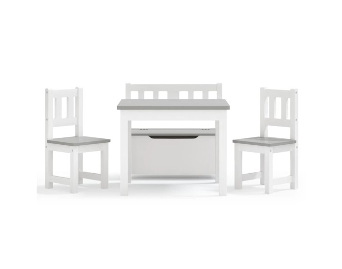 Sonata Set masă&scaune pentru copii, 4 piese, alb și gri, MDF