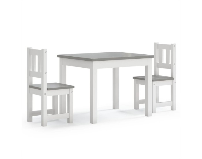 Sonata Set masă&scaun pentru copii, 3 piese, alb și gri, MDF