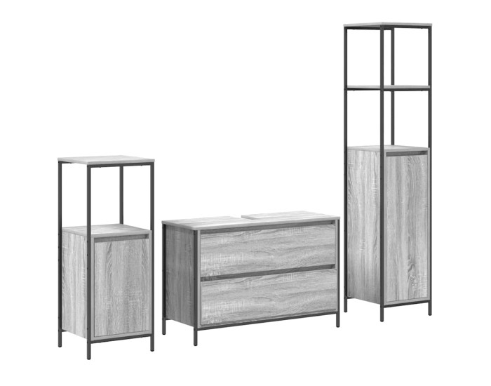 Sonata Set de mobilier pentru baie 3 buc. Gri Sonoma 90 x 34,5 x 60 cm
