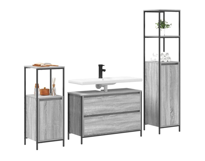 Sonata Set de mobilier pentru baie 3 buc. Gri Sonoma 90 x 34,5 x 60 cm