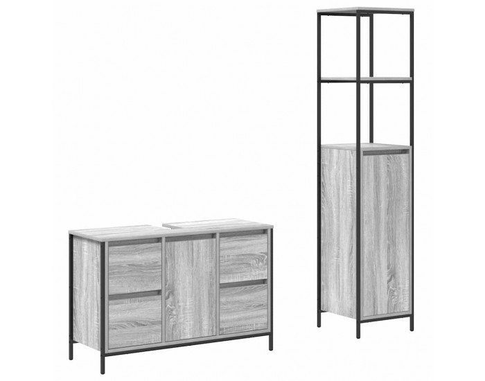 Sonata H Комплект мебели за баня с чекмедже 2 pcs Сив сонома и Черен