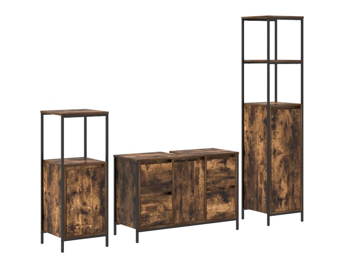 Sonata Set de mobilier pentru baie 3 buc. Stejar afumat și negru