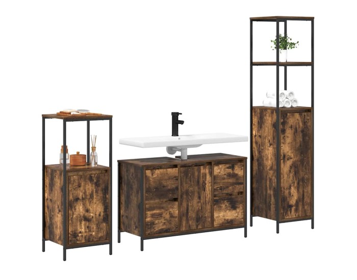 Sonata Set de mobilier pentru baie 3 buc. Stejar afumat și negru