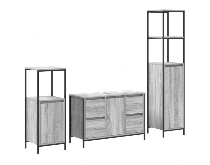 Sonata H Комплект мебели за баня с чекмедже 3 pcs Сив сонома и Черен