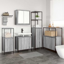 Sonata H Комплект мебели за баня с рафт с врата 5 pcs Сив сонома и Черен - Dulapuri de baie