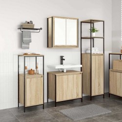 Sonata H Комплект мебели за баня с рафт с врата 3 pcs Сонома дъб и черно - Dulapuri de baie