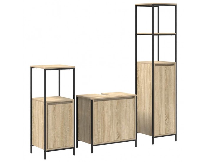 Sonata H Комплект мебели за баня с рафт с врата 3 pcs Сонома дъб и черно