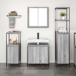 Sonata H Комплект мебели за баня с рафт с врата 3 pcs Сив сонома и Черен - Dulapuri de baie