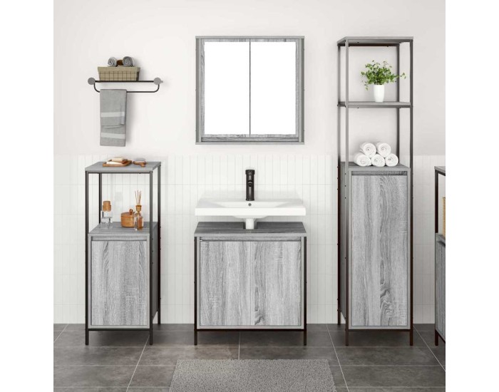 Sonata Set de mobilier pentru baie 3 buc. Gri Sonoma și negru