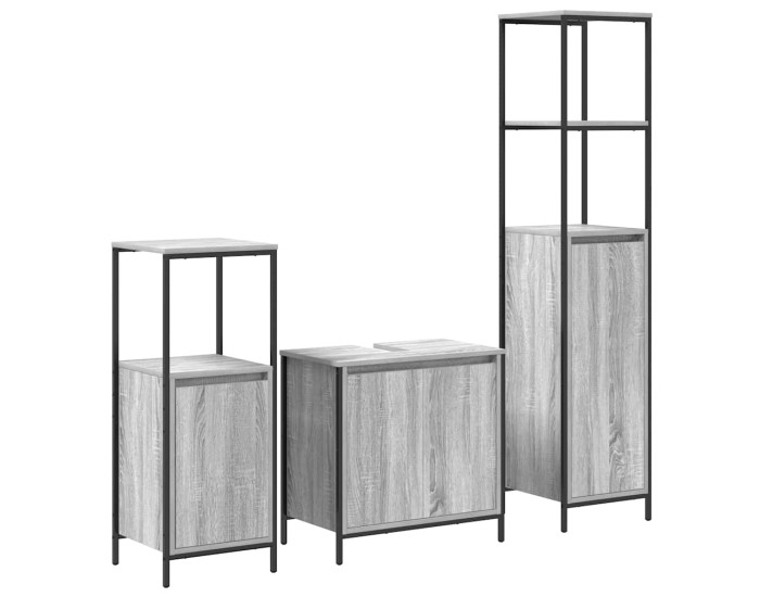 Sonata Set de mobilier pentru baie 3 buc. Gri Sonoma și negru