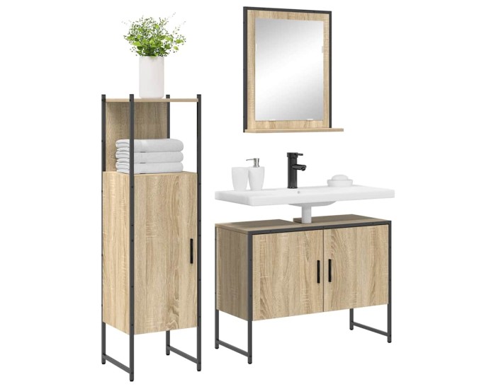 Sonata Set de mobilier pentru baie 3 buc. Maro 33 x 33 x 120,5 cm