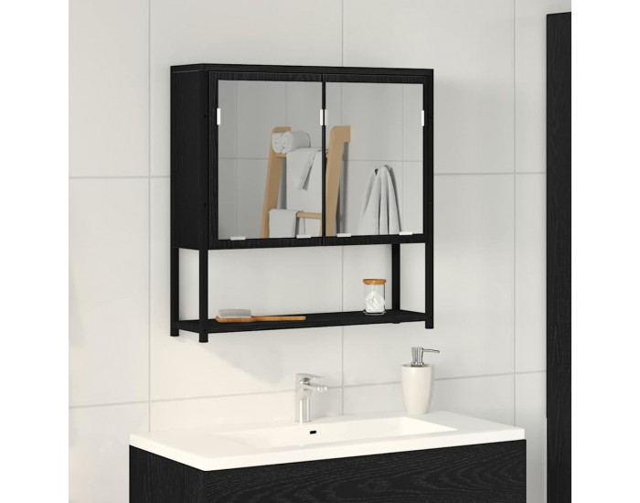 Sonata H Огледален шкаф за баня с рафт с врата Черен дъб 60 x 16 x 60 см