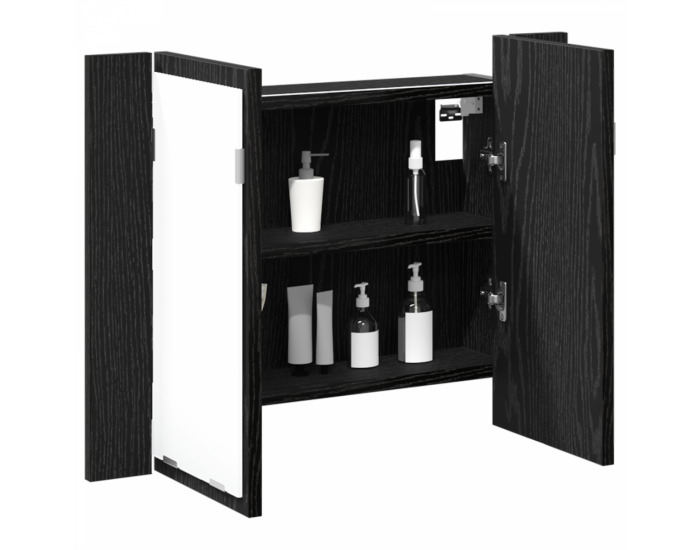 Sonata H Огледален шкаф за баня с рафт с врата Черен дъб 60 x 12 x 45 см