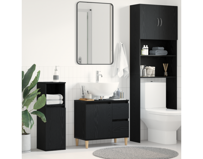 Sonata H Шкаф за баня с рафт Черен дъб 65 x 33 x 60 см Инженерно дърво