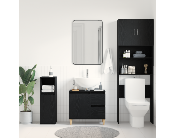 Sonata H Шкаф за баня с рафт Черен дъб 65 x 33 x 60 см Инженерно дърво
