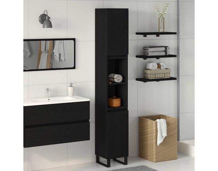 Sonata H Шкаф за баня с рафт Черен дъб 30 x 30 x 190 см Инженерно дърво
