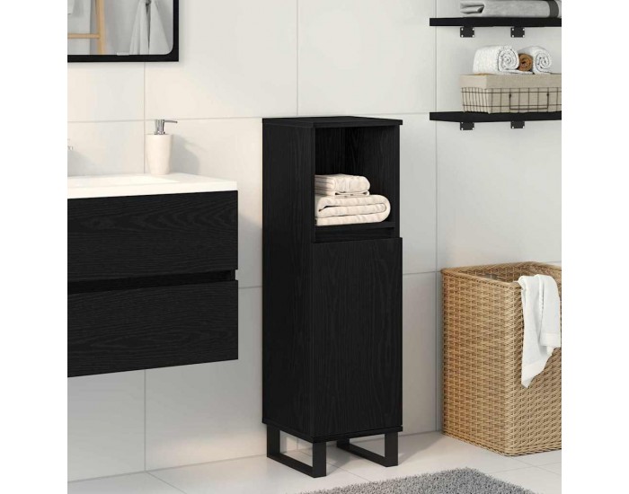 Sonata H Шкаф за баня с рафт Черен дъб 30 x 30 x 100 см Инженерно дърво