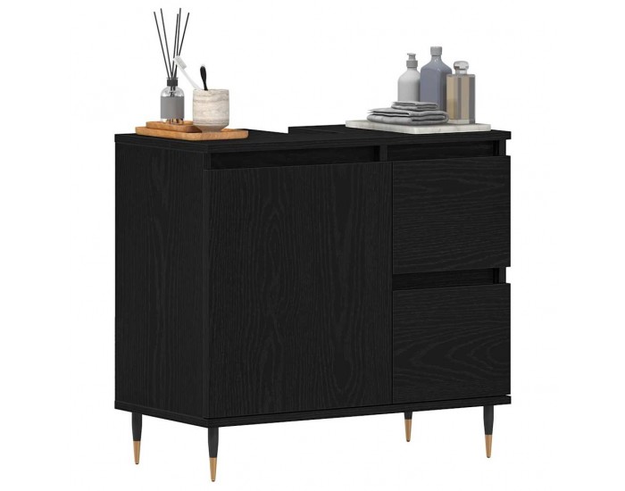 Sonata H Шкаф за баня с рафт Черен дъб 65 x 33 x 60 см Инженерно дърво