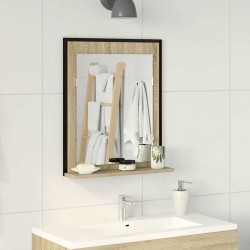 Sonata H Огледало за баня с рафт Черно 50 x 12 x 60 см Инженерно дърво - Dulapuri de baie