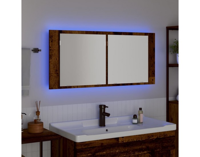 Sonata H LED Огледало за Съхранение с рафт Старо дърво 100 x 12 x 45 см