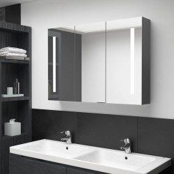 Sonata H LED шкаф с огледало за баня, 89x14x62 см, сив - Baie