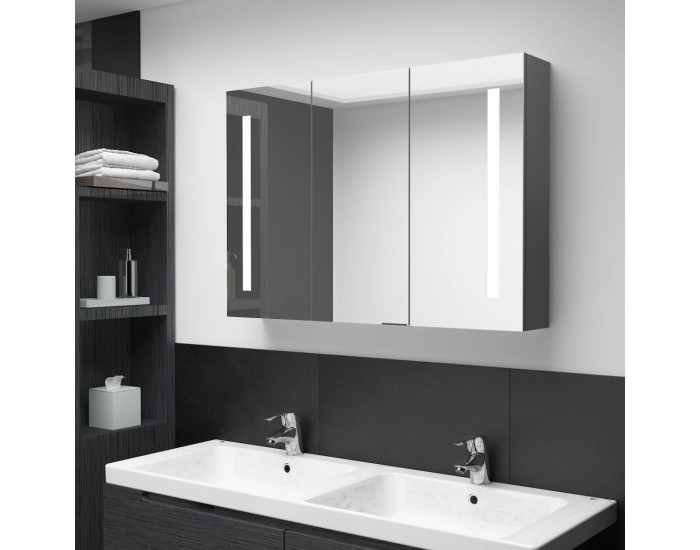 Sonata H LED шкаф с огледало за баня, 89x14x62 см, сив