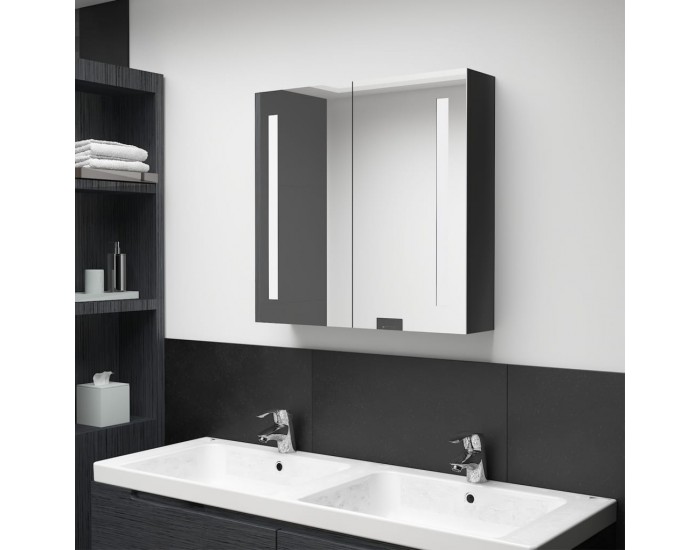 Sonata H LED шкаф с огледало за баня, сияйно черно, 62x14x60 см