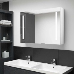 Sonata H LED шкаф с огледало за баня, 89x14x62 см, блестящо бял - Baie